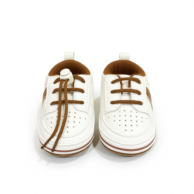 White & Brown Baby Sneakers – Stylish Comfort for Little Feet