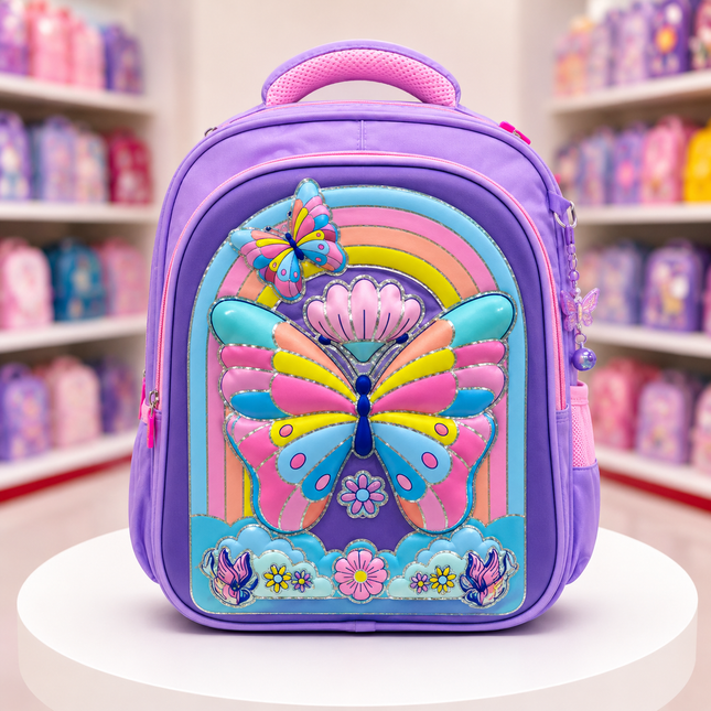 Kids Butterfly Rainbow School Backpack – Purple | Grade 1 –3