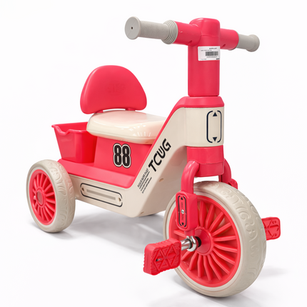 Kids Ride-On Pedal Tricycle with Storage Basket & Backrest – Red & Cream