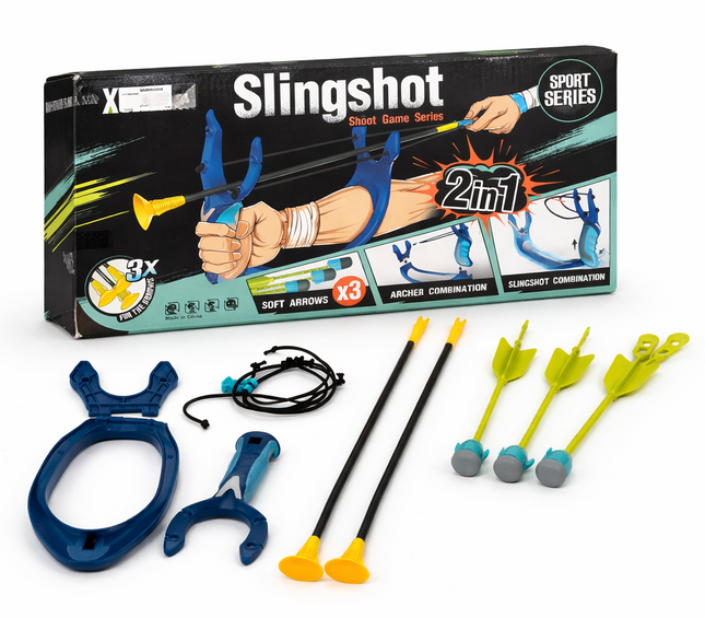 2-in-1 Slingshot & Archery Toy Set (Sport Series) – Soft Suction Arrows (3pcs)
