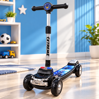 Kids XTREME 3-Wheel Scooter – Black Police Car Design