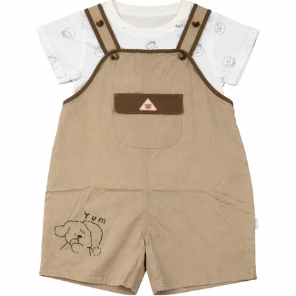 Cute Bear Dungaree Baby Boy 2-Piece Outfit Set (T-Shirt & Short Overalls)