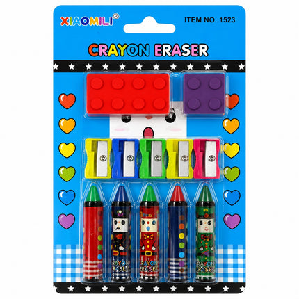 XIAOMILI Crayon Eraser & Pencil Sharpener Set – 12-Piece School Stationery Kit for Kids
