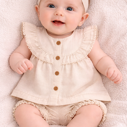Baby Girl Beige Summer Dress Set with Headband (3-Piece)