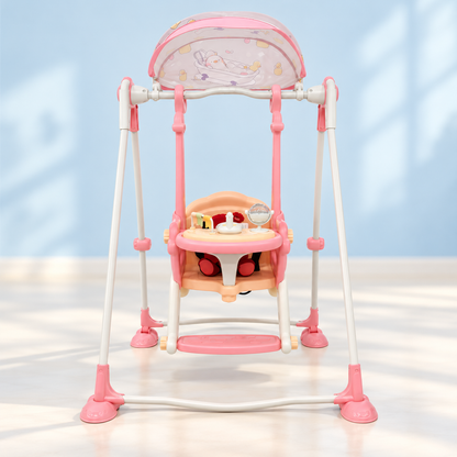 Baby Swing Chair with Canopy & Toy Tray – Pink (Indoor Use)