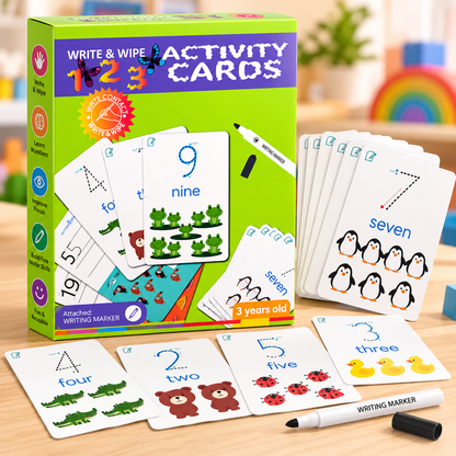 123 Write & Wipe Activity Cards – Reusable Number Learning & Tracing Set for Kids