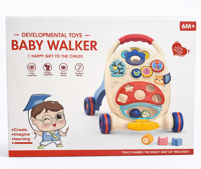 Developmental Baby Walker Push Toy with Activity Panel & Shape Blocks – (6+ Months)