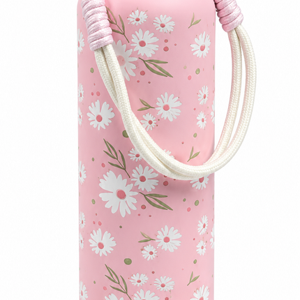 Floral Water Bottle with Carry Strap
