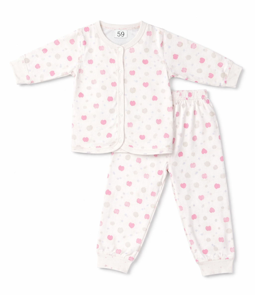 Newborn Baby 2-Piece fleece Cotton Suit – Front Open Shirt & Trouser Set (Pink Heart Print)