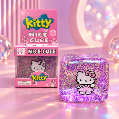 Kitty Glitter Squishy Cube – Purple Sensory Squeeze Toy