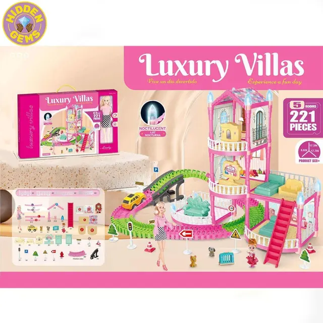 Luxury Villa Dollhouse Playset – 221 Pieces, 5 Rooms with Doll & Accessories (3+)