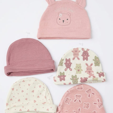 5-Piece Summer Baby Cap Set – Lightweight Cotton Newborn Hats (Little One Pink Collection)