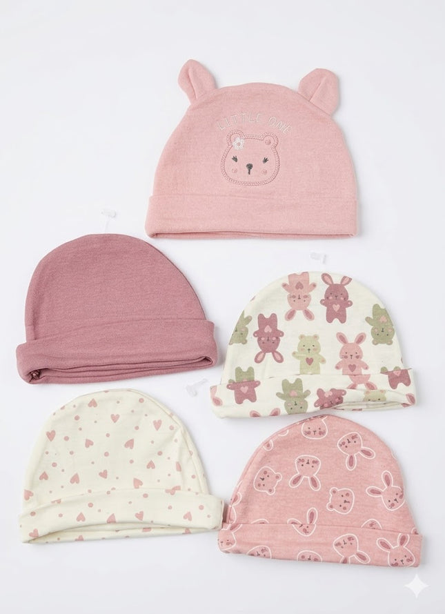5-Piece Summer Baby Cap Set – Lightweight Cotton Newborn Hats (Little One Pink Collection)