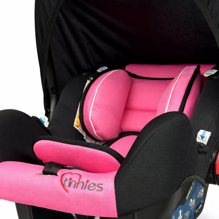 Tinnies Baby Carrycot with Canopy – Pink & Black (Newborn to Infant)