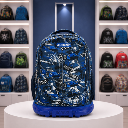 AODAS | Kids Car Print Trolley School Backpack – 18" × 12" INCHES