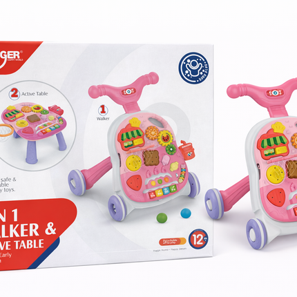 Huanger 2-in-1 Baby Walker & Activity Table (Pink Edition) – Interactive Learning Toy (12M+)