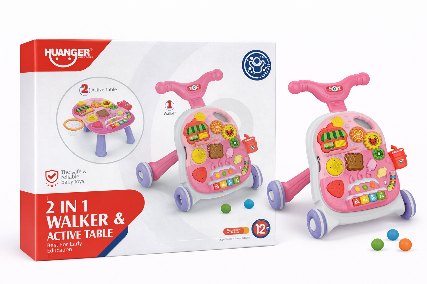 Huanger 2-in-1 Baby Walker & Activity Table – Pink Edition