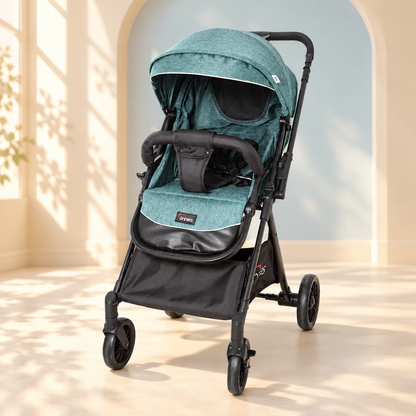 TINNIES BABY STROLLER – GREEN, FOLDABLE WITH REVERSIBLE HANDLE - T107
