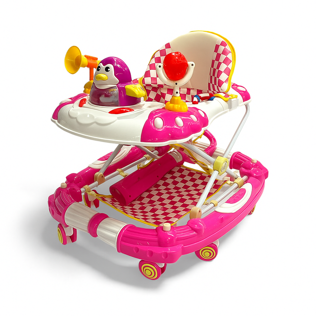 Penguin Baby Walker – Adjustable Musical Walker with Lights & Toys (Pink Edition) 🐧💖