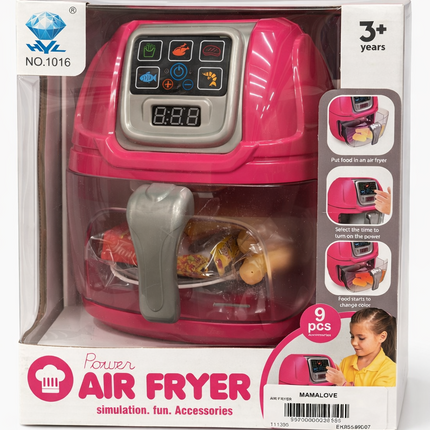 Kids Toy Air Fryer Play Set with 9 Accessories – Pretend Cooking Kitchen Toy