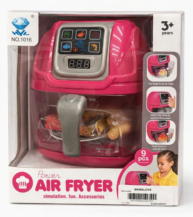 Kids Toy Air Fryer Play Set with 9 Accessories – Pretend Cooking Kitchen Toy
