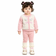Baby Girls’ Kitty & Bow Faux-Fur Knitted Winter 2-Piece Set – Pink