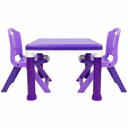 Kids Plastic Table Set with 2 Chairs & Building Blocks – Purple Study & Activity Tab