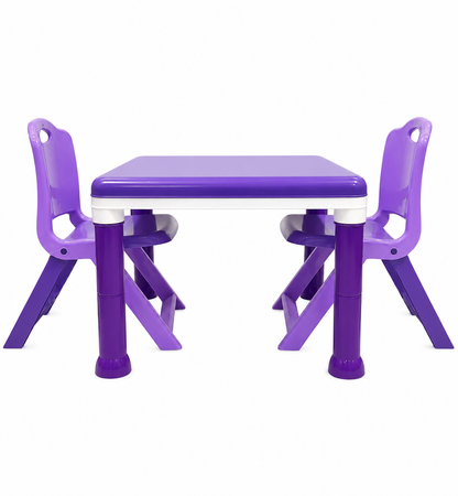 Kids Plastic Table Set with 2 Chairs & Building Blocks – Purple Study & Activity Tab