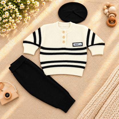 Baby Boys' 3-Piece Knitted Winter Set – black K0738