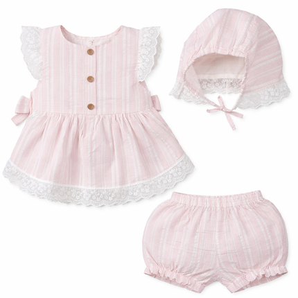 Vintage Pink Baby Girl 3-Piece Dress Set (Top, Bloomers & Matching Bonnet)