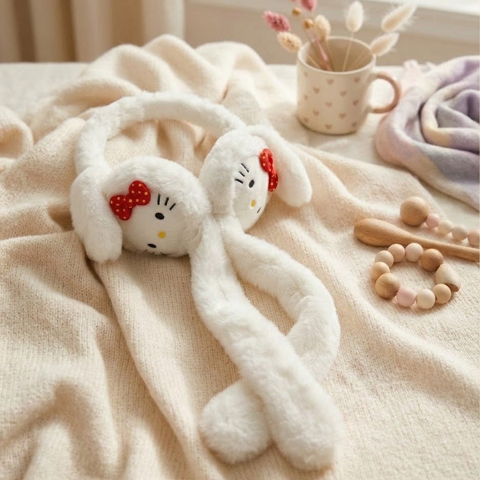 Cute Plush Bunny Earmuffs with Long Hanging Paws in White
