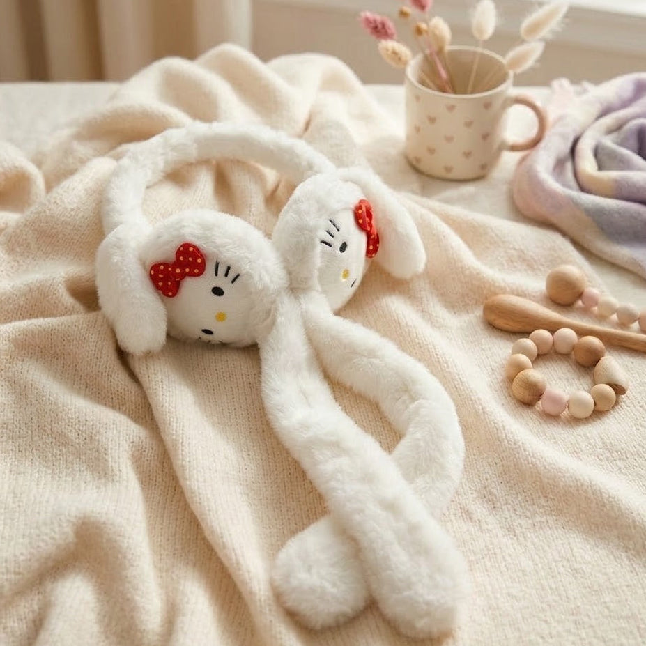 Cute Plush Bunny Earmuffs with Long Hanging Paws in White