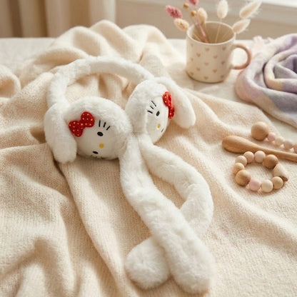 Cute Plush Bunny Earmuffs with Long Hanging Paws in White