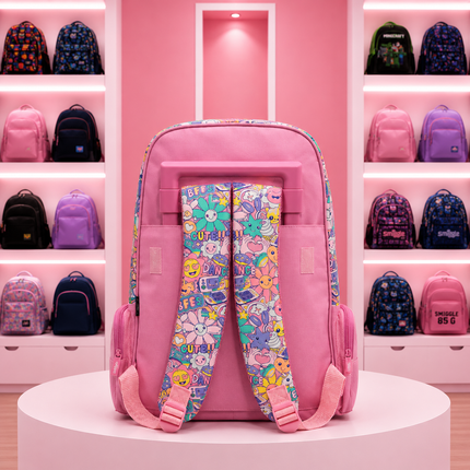 Smiggle | Girls Pink Doodle School Backpack – 18" × 12" INCHES