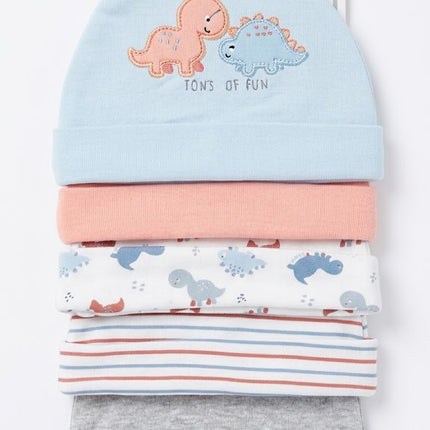5-Piece Summer Baby Cap Set – Lightweight Cotton Dinosaur Newborn Hats (Breathable & Soft)