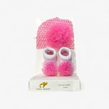 Baby Cap And Booties Set (Pink)