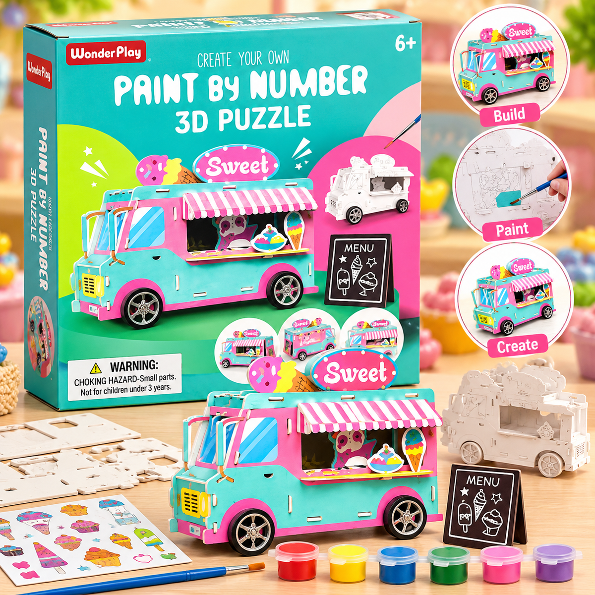 DIY Ice Cream Truck 3D Puzzle – Paint by Number Creative Art & Craft Kit