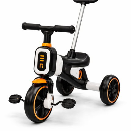 Kids Tricycle with Parent Handle & Stylish Sport Design – Black & Orange