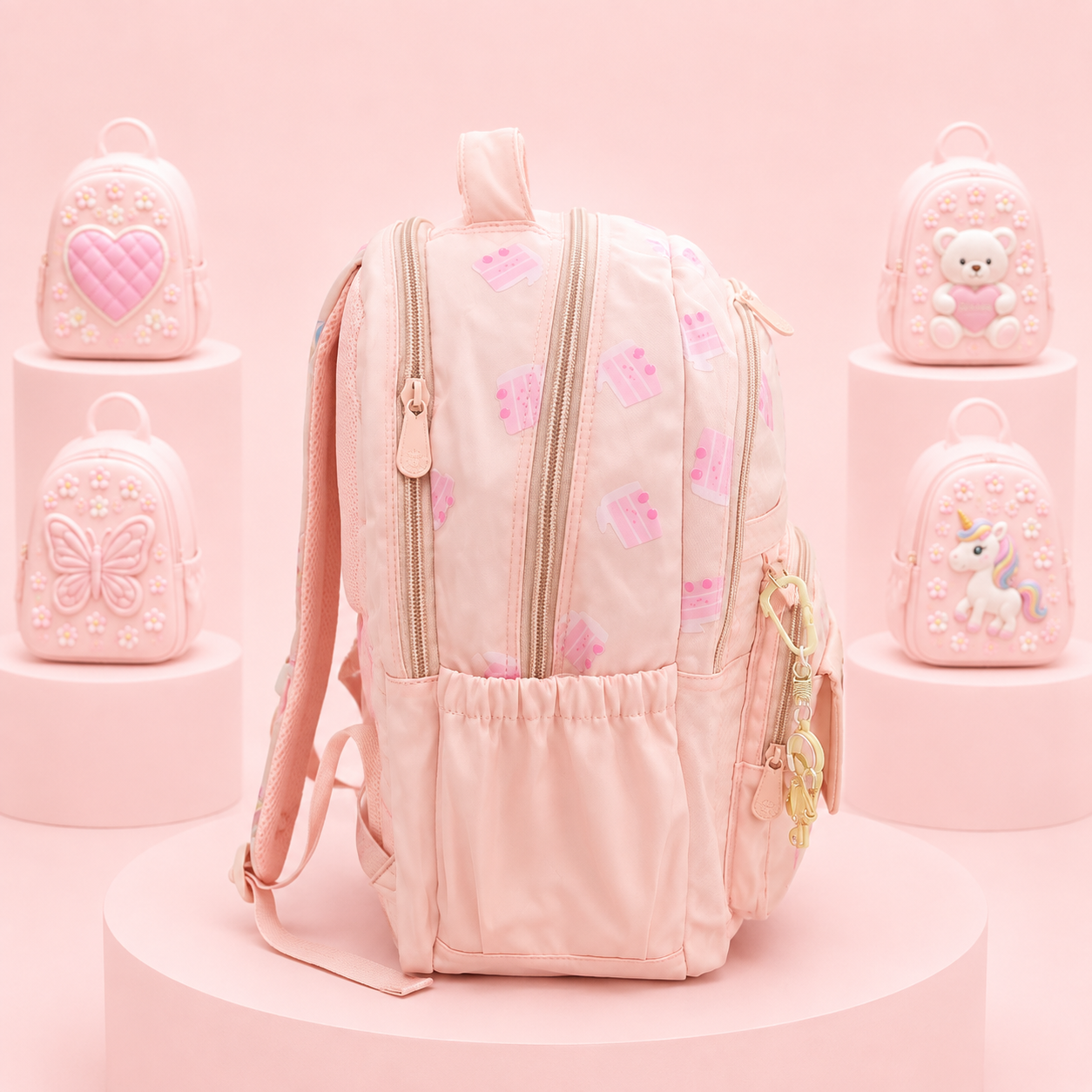 Girls Dessert Print School Backpack – 18" × 13"