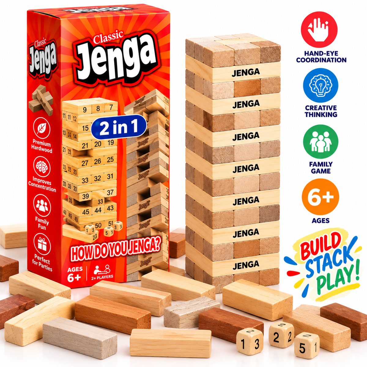 Jenga 2-in-1 Wooden Stacking Tower Game