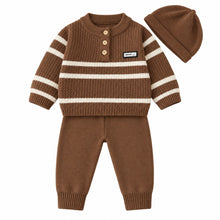 Baby Boys’ Striped Knitted Winter 3-Piece Set with Beanie