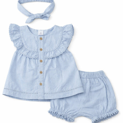 Baby Girl Sky Blue Summer Dress Set with Headband (3-Piece)