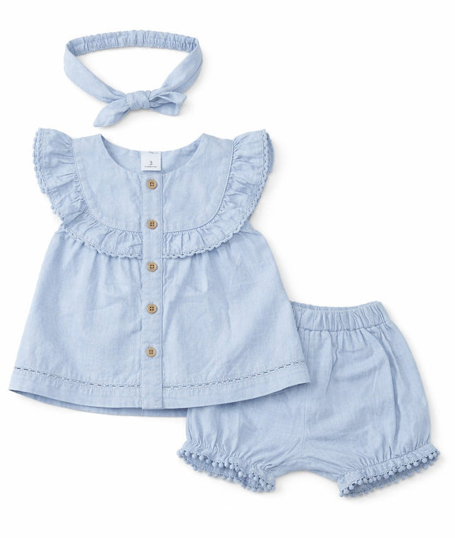 Baby Girl Sky Blue Summer Dress Set with Headband (3-Piece)