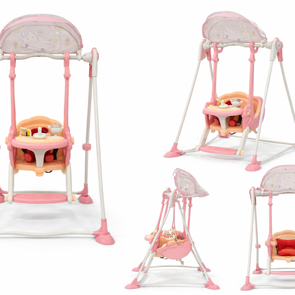 Baby Swing Chair with Canopy & Toy Tray – Pink (Indoor Use)