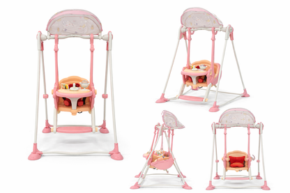Baby Swing Chair with Canopy & Toy Tray – Pink (Indoor Use)