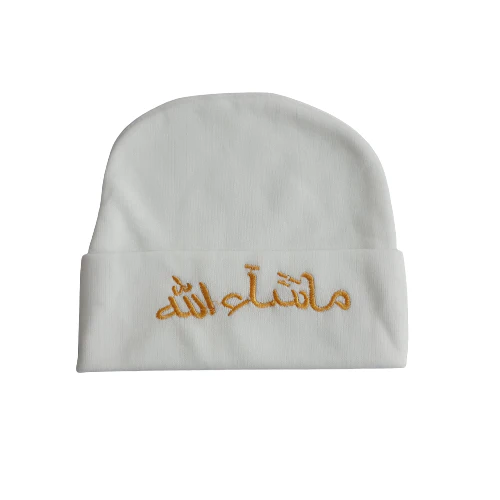 Baby Cotton Cap with "Mashallah" Embroidery – Soft Newborn Hat for Boys & Girls (White)