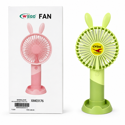 WEGO Bunny Ear Rechargeable Mini Fan – Portable USB Handheld & Desktop Cooling Fan