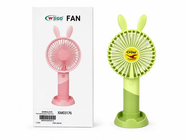 WEGO Bunny Ear Rechargeable Mini Fan – Portable USB Handheld & Desktop Cooling Fan