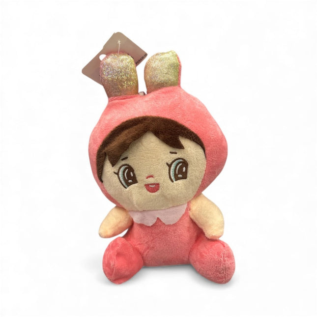 Sweet Baby Doll Plush in Pink Bunny Outfit with Glitter Ears - Adorable Cuddle Toy