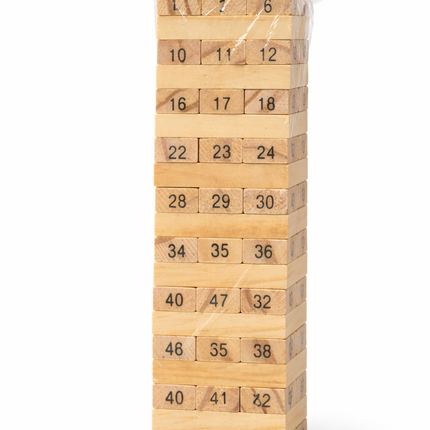 Numbered Wooden Tower Stacking Game with Dice (45 Blocks)